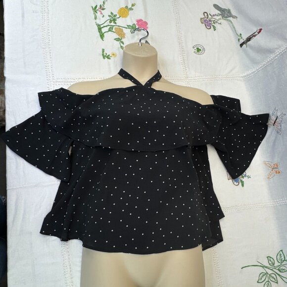 She & Sky Polka Dot Off Shoulder Halter Strap Layered Pinup Top SL4869 Size Lrg - Picture 1 of 10